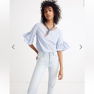 Madewell Blouse Women’s Blue Ruffle Sleeve Lightweight‎ Casual Top Size XS